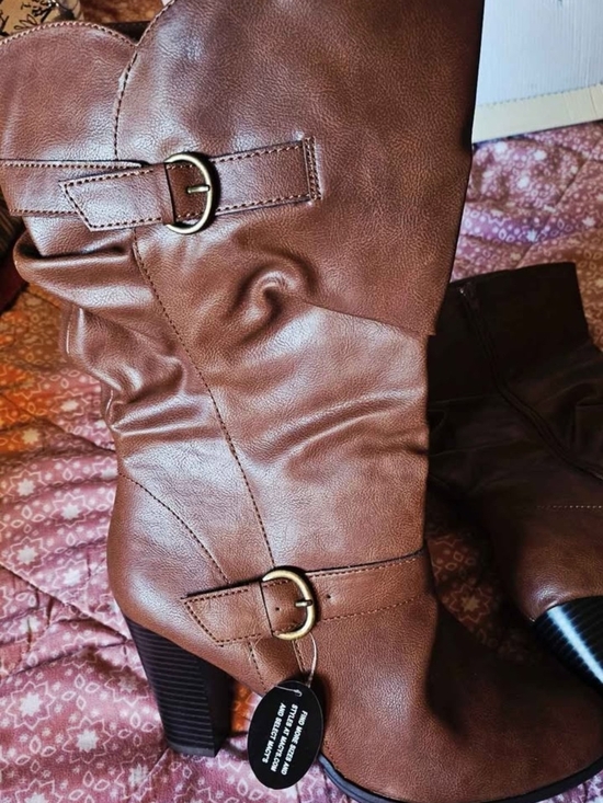 Style & Co. Shoes - Style & Co. Brown Mid-Calf Buckle Heeled Boots